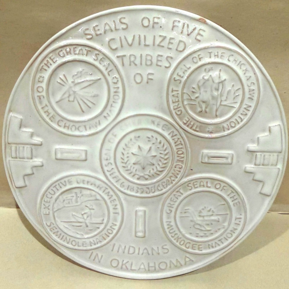 Vintage Frankoma OK-3 Five Civilized Tribes Oklahoma Trivet Wall Seal Plaque‎